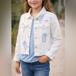Vintage Y2K Polo Ralph Lauren Girls White Denim Jacket | Patchwork | Size 6X